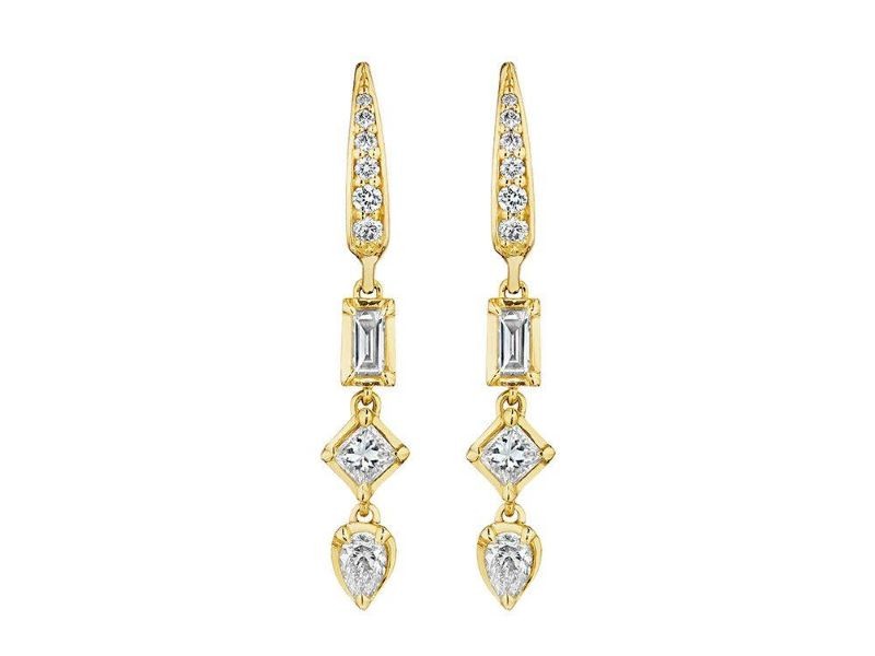 18k Yellow Gold Multi Shape Diamond Drop Earrings