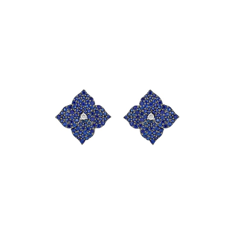 18K White Gold Diamond and Sapphire Fiore Large Flower Earrings