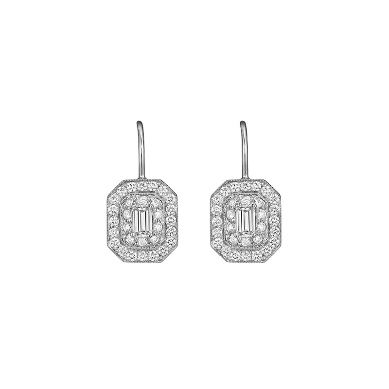 18k White Gold Diamond French Wire Earrings