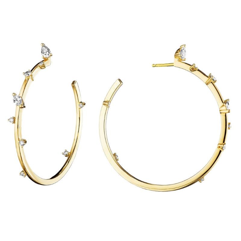 18k Yellow Gold Constellation Hoop Earrings