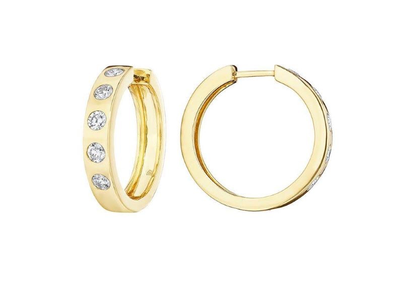 18k Yellow Gold Diamond Hinged Hoop Earrings