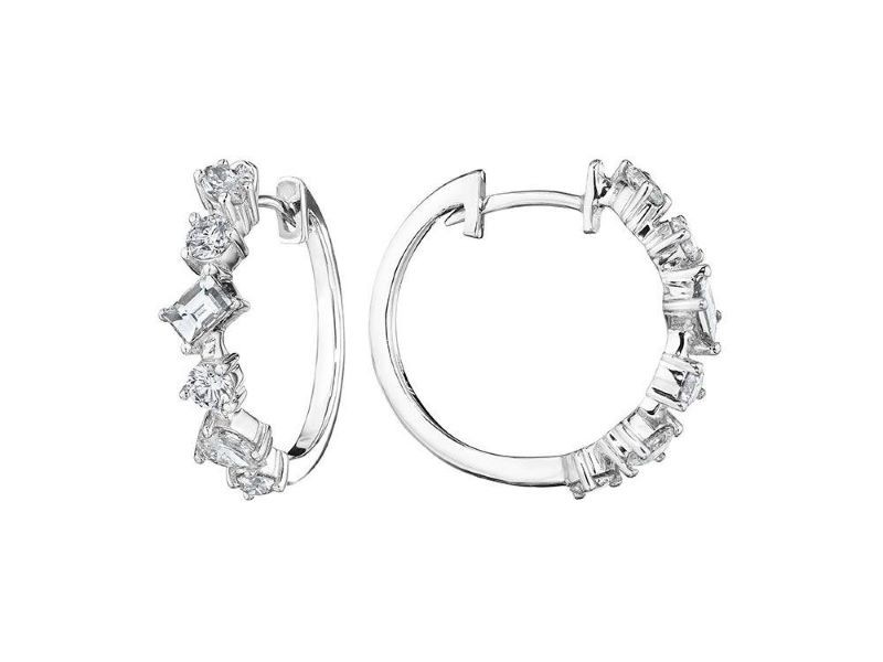 18k White Gold Mixed Shape Diamond Huggie Earrings