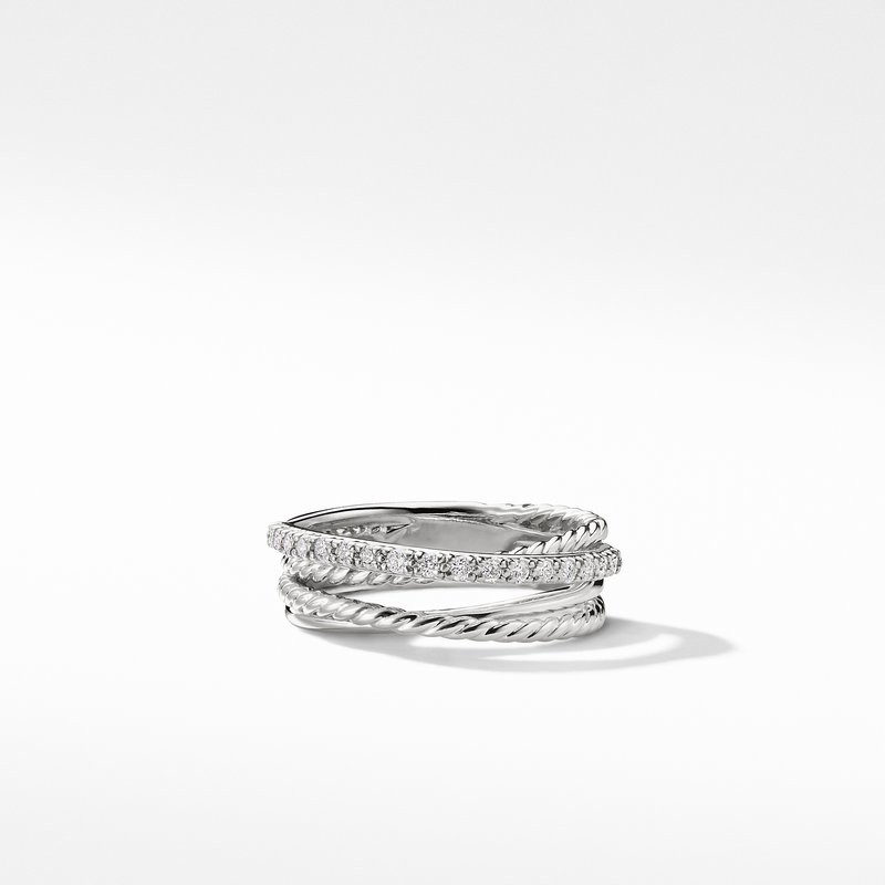 Sterling Silver 4 Row Diamond Crossover Ring
