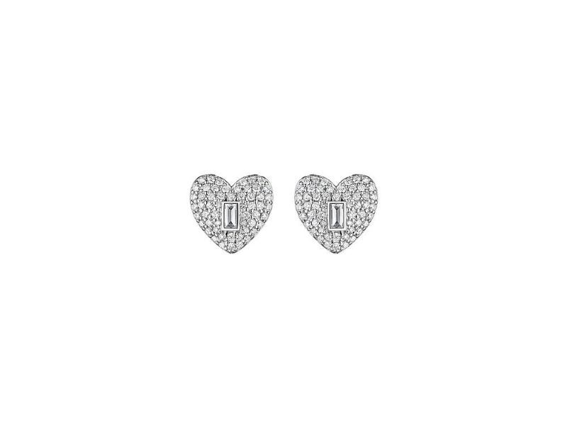 18k White Gold Diamond Baguette Heart Stud Earrings