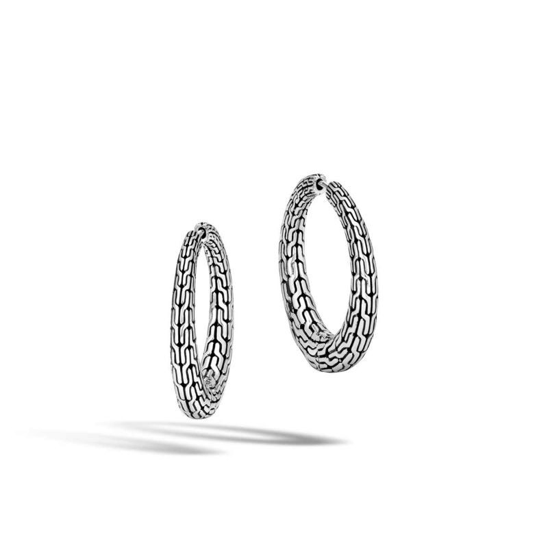 Silver Classic Chain Small Graduated Hoop Earrings