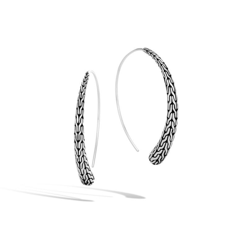 Silver Classic Chain Medium Hook Hoop Earrings
