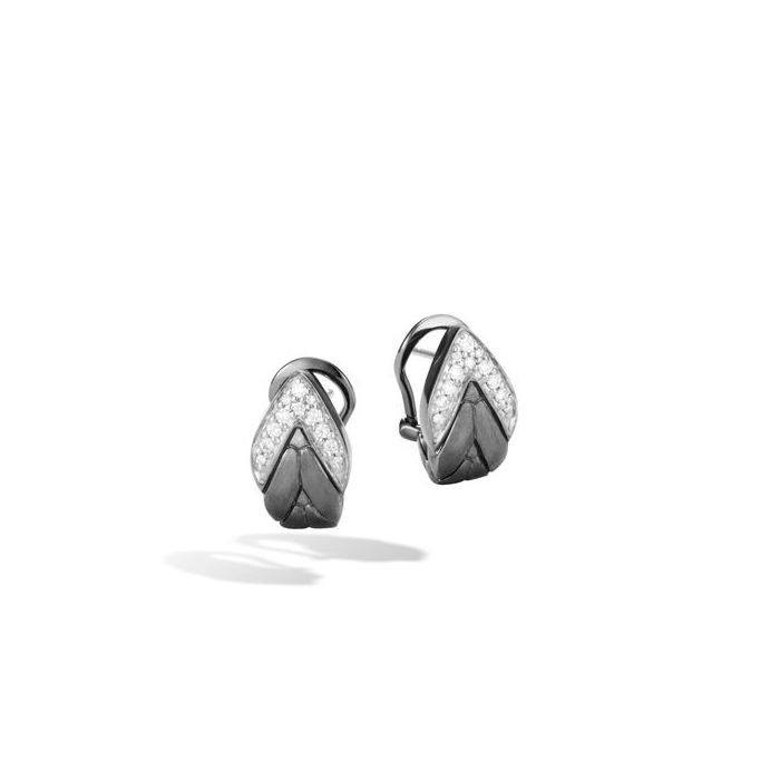 Silver and Black Modern Chain Matte Chevron Earrings