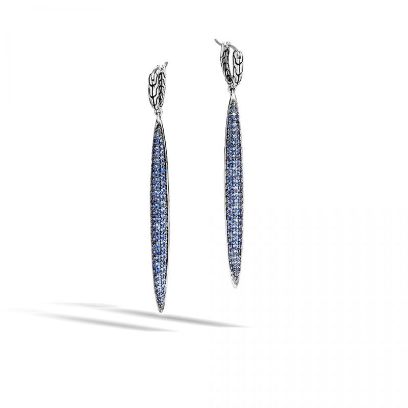 Silver Classic Chain Blue Sapphire Drop Earrings