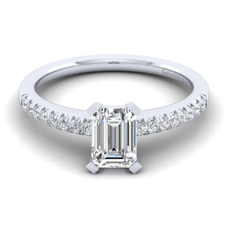 14k White Gold Thin Diamond Engagement Ring Mounting