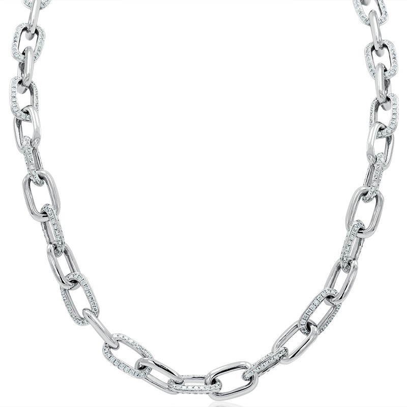 18k White Gold Diamond Paperclip Link Necklace