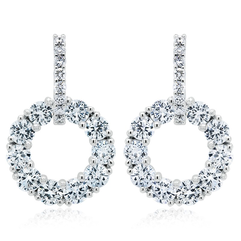 18k White Gold Open Circle Diamond Drop Earrings
