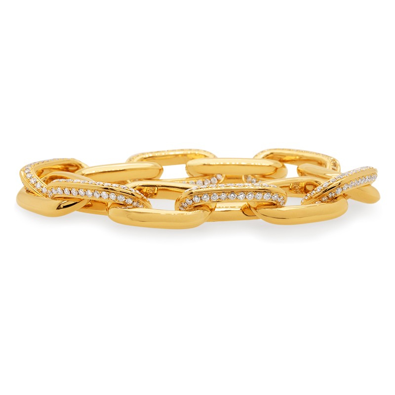 18k Yellow Gold Paperclip Link Diamond Bracelet