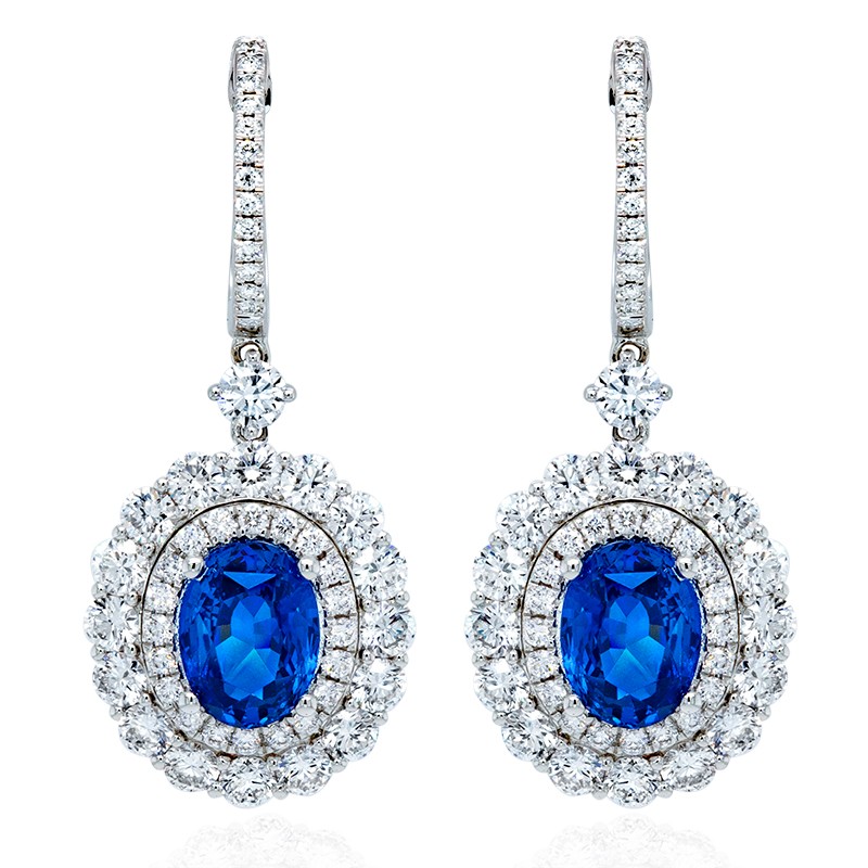 18k White Gold Sapphire Diamond Earrings