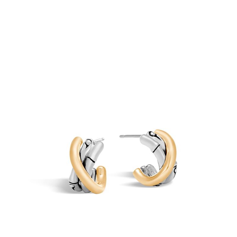Silver and 18k Yellow Gold Bamboo Crossover Earrings