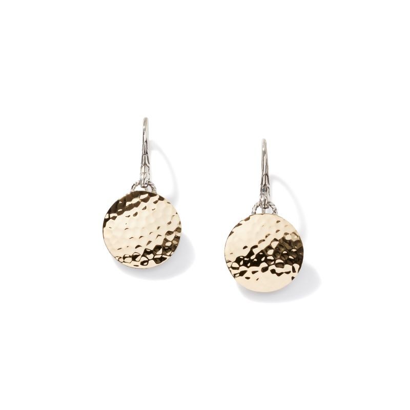 Silver and 18k Yellow Gold Hammered Drop Earring