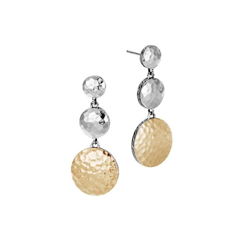 Silver and 18k Yellow Gold Triple Dot Drop Earrings