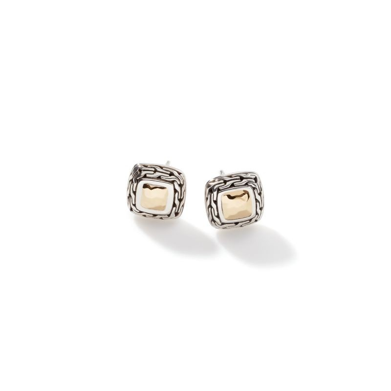 Silver and 18k Yellow Gold Classic Chain Stud Earrings