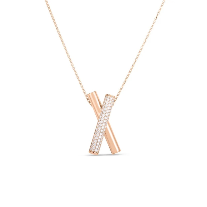 18K Rose Gold Domino Diamond Crossover Necklace