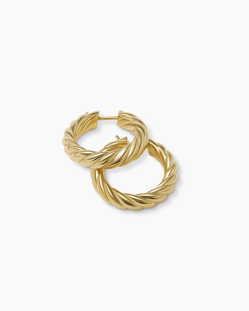 18K Yellow Gold Sculpted Cable Hoop Earrings