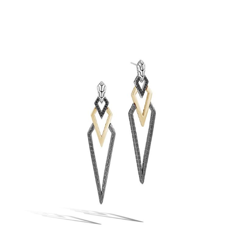 Silver and 18k Yellow Gold Black Sapphire Drop Earrings