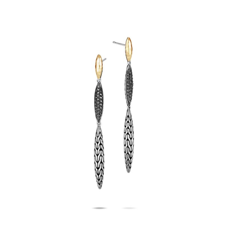 Silver and 18k Yellow Gold Hammered Spear Drop Earrings
