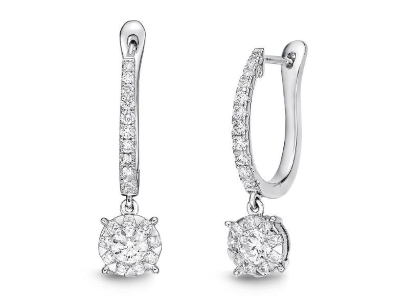 18k White Gold Bouquet Diamond Cluster Drop Earrings