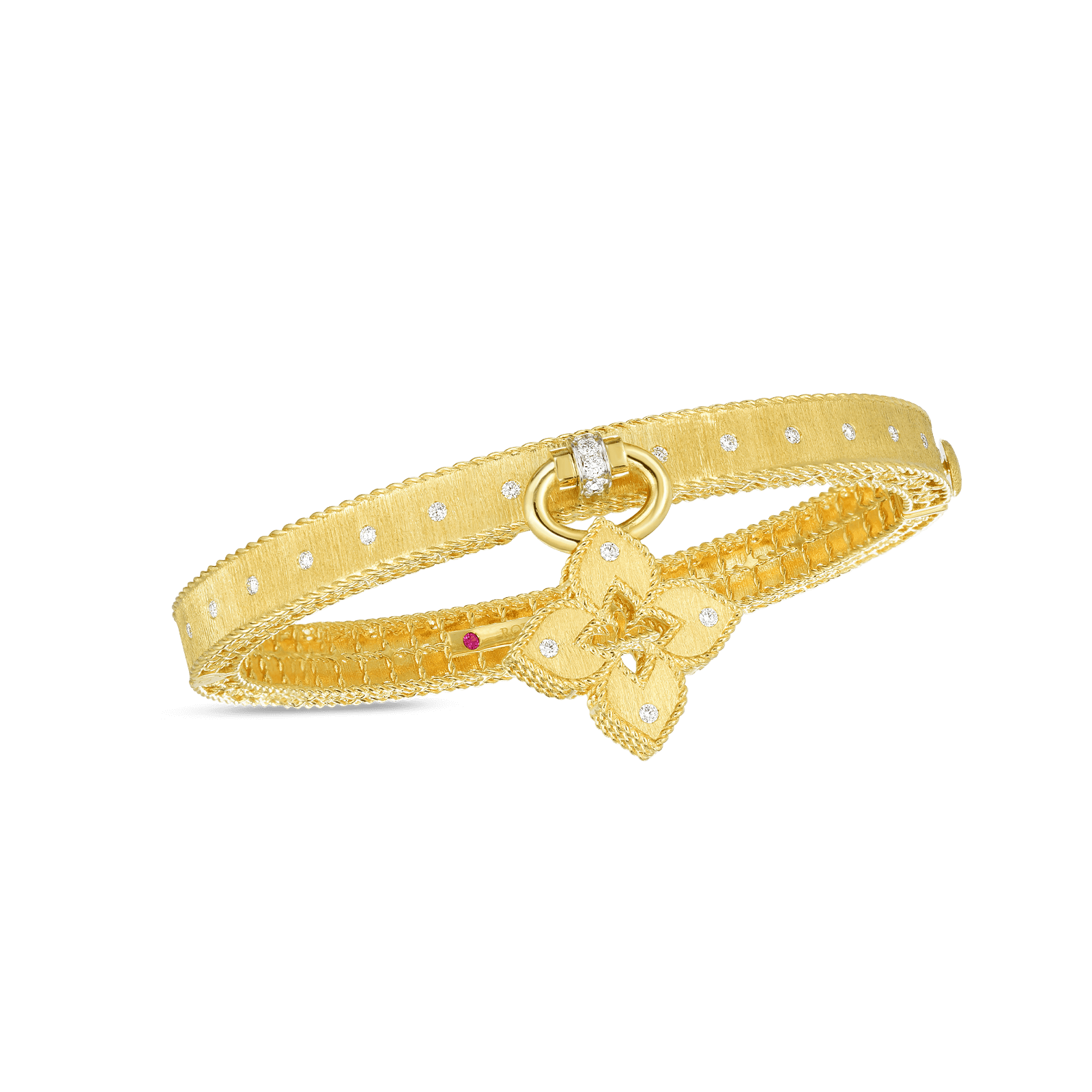 Yellow Gold Petite Venetian Princess Oval Bangle with Dangling Flower Charm