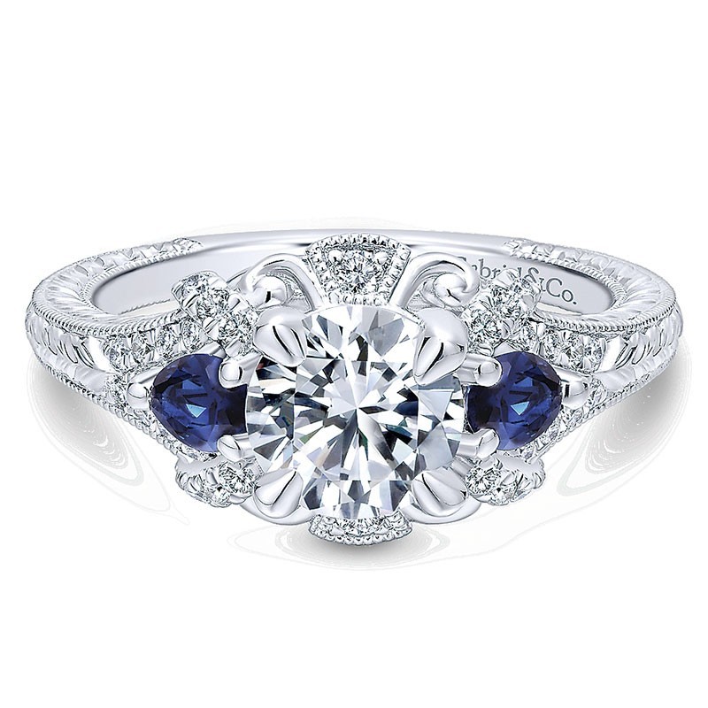 14k White Gold Sapphire and Diamond Engagement Mounting