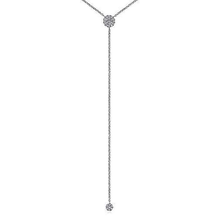 14k White Gold Disc Y Necklace