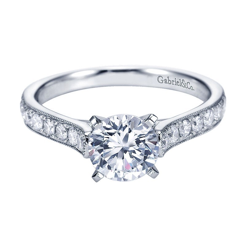 14k White Gold Milgrain Engagement Ring Mounting