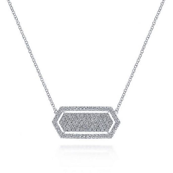 14k White Gold Floating Hexagon Necklace
