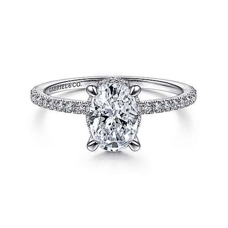 14k White Gold Oval Engagement Ring Mounting