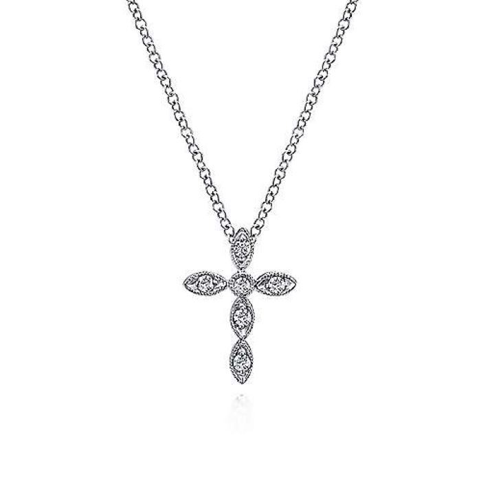 14k White Gold Small Cross Necklace