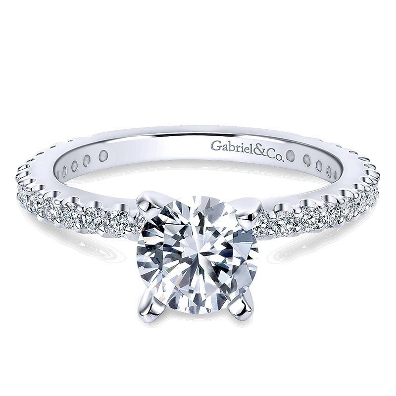 14k White Gold Shared Prong Engagement Ring Mounting