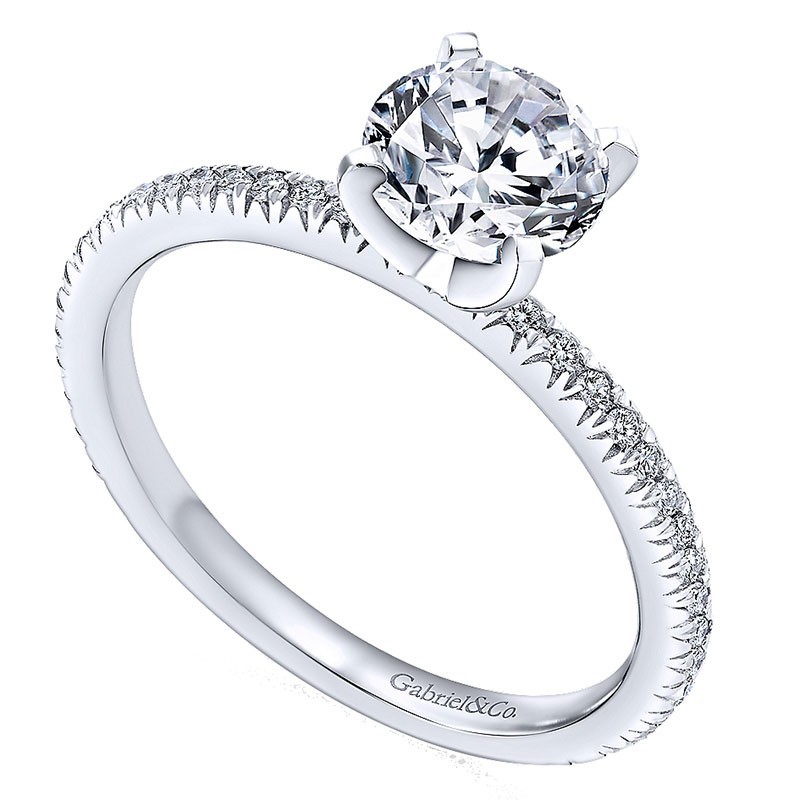 14k White Gold Thin Engagement Ring Mounting