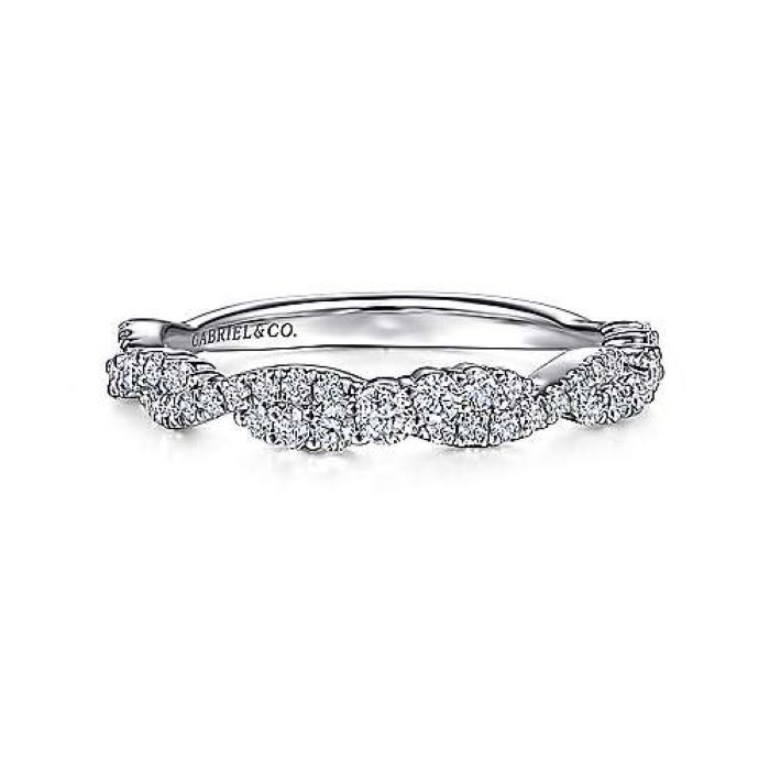 14k White Gold Pave Diamond Twisted Ring