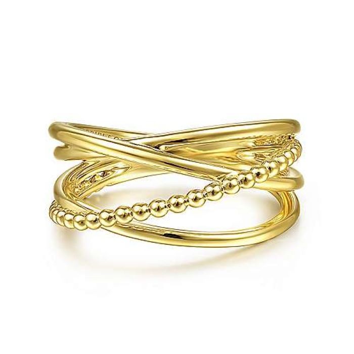 14k Yellow Gold 4 Row Criss Cross Ring