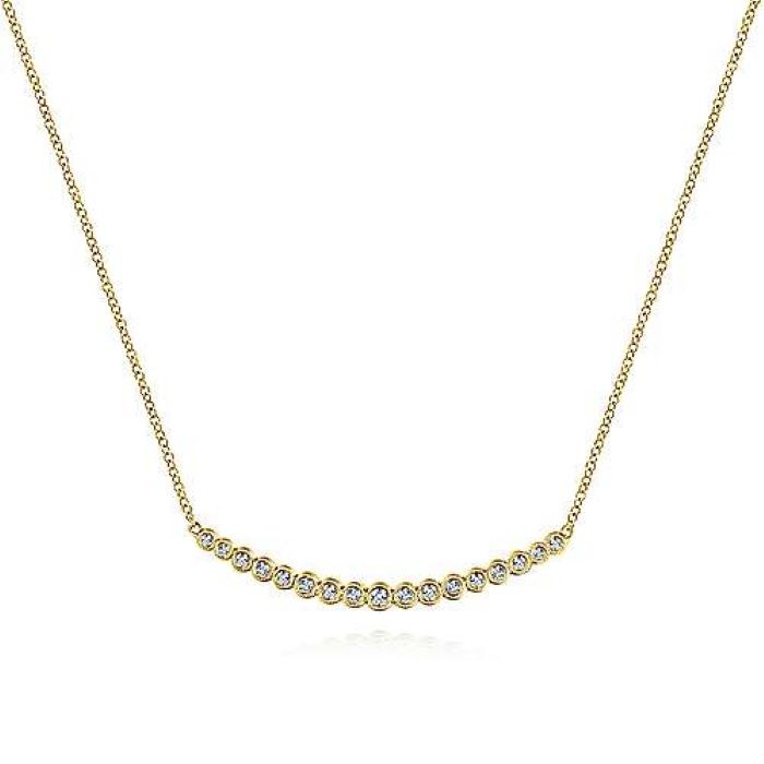 14k Yellow Gold Diamond Curved Bar Necklace