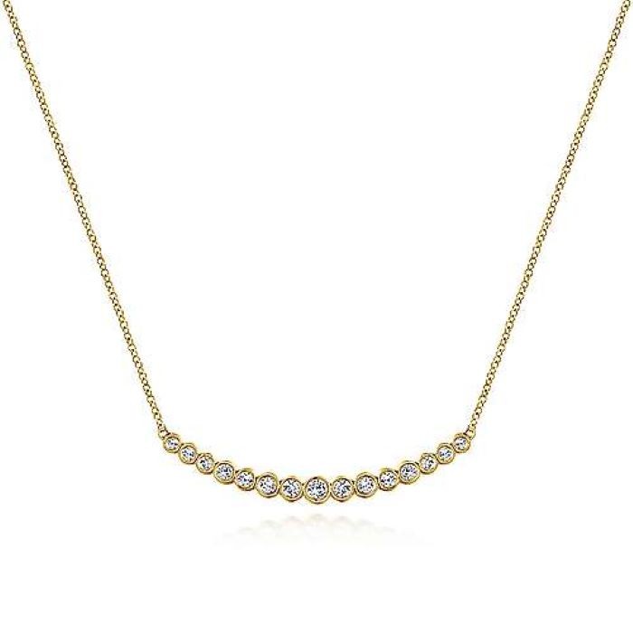 14k Yellow Gold Diamond Curved Bar Necklace