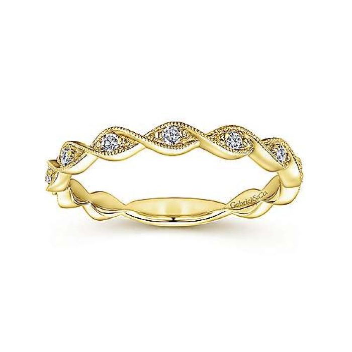 14k Yellow Gold Round Diamond Stack Ring