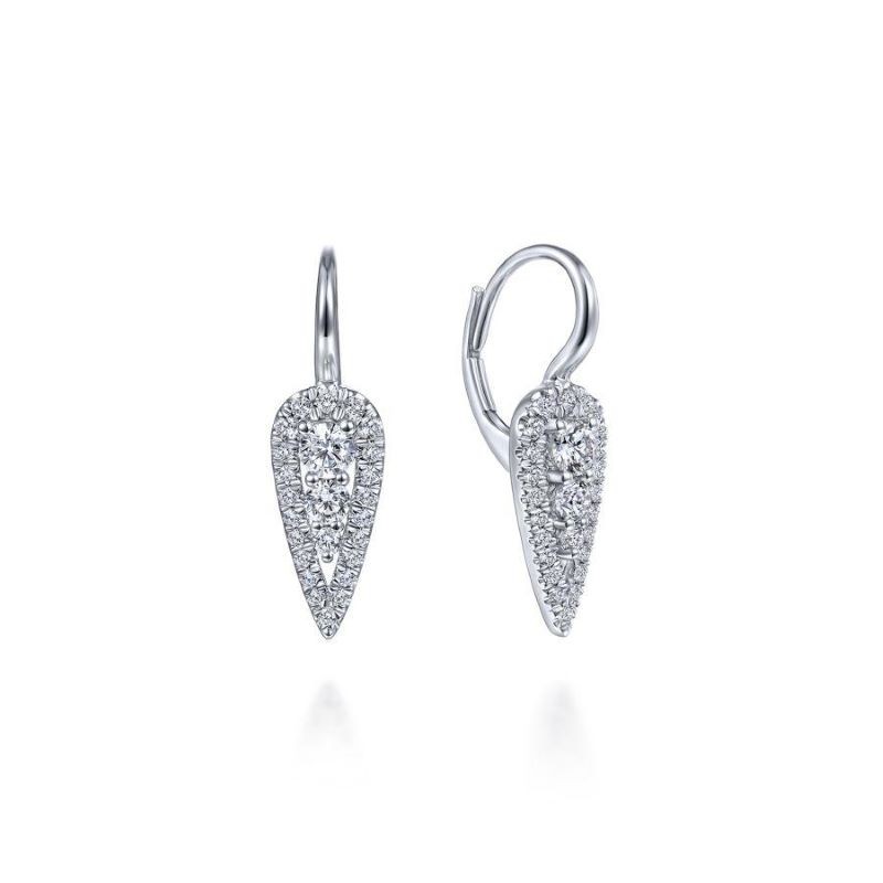 14k White Gold Diamond Teardrop Earrings