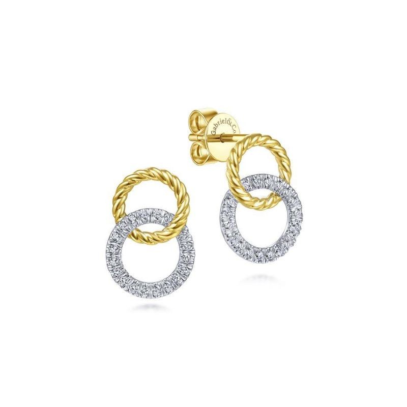 14k Two Tone Double Open Diamond Circle Earrings