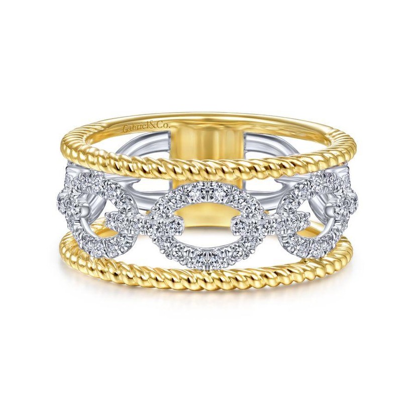 14k Two Tone 2 Row Chain Link Ring