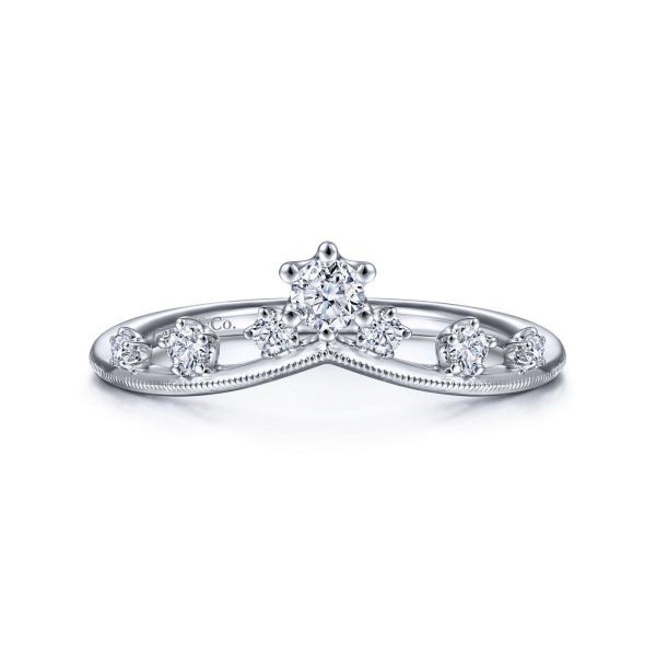 14k White Gold Prong Set Diamond Curved Crown Band