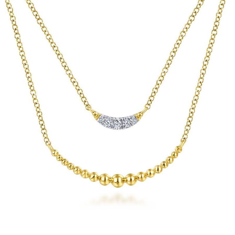 14k Two Tone 2 Row Cresent Necklace