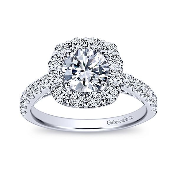 14k White Gold Diamond Cushion Halo Engagement Mounting