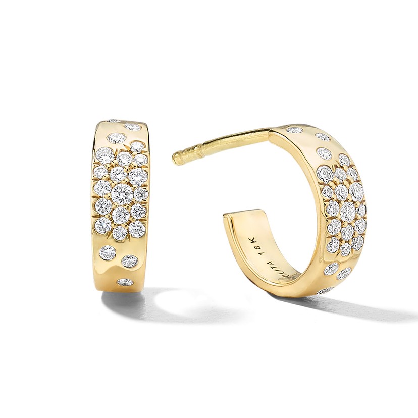 Huggie Hoop Earrings in 18K Gold with Diamonds