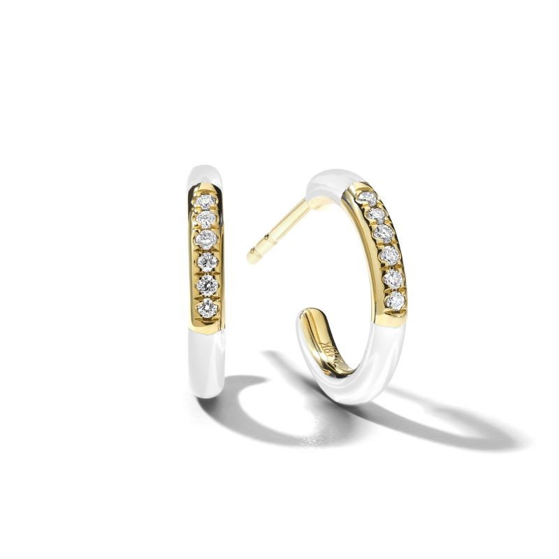 18k Yellow Gold Stardust White Ceramic Diamond Earrings