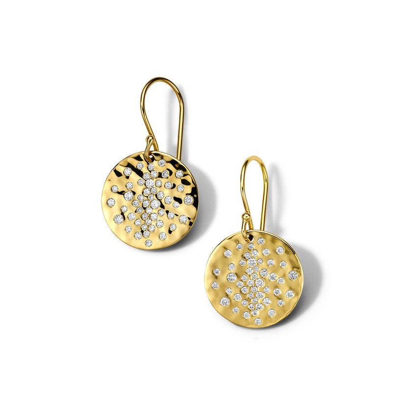 Round Crinkle Earrings in 18K Gold with Diamonds