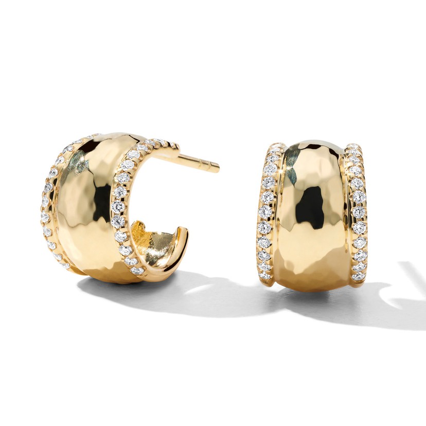 Goddess Huggie Earrings in 18K Gold with Diamonds